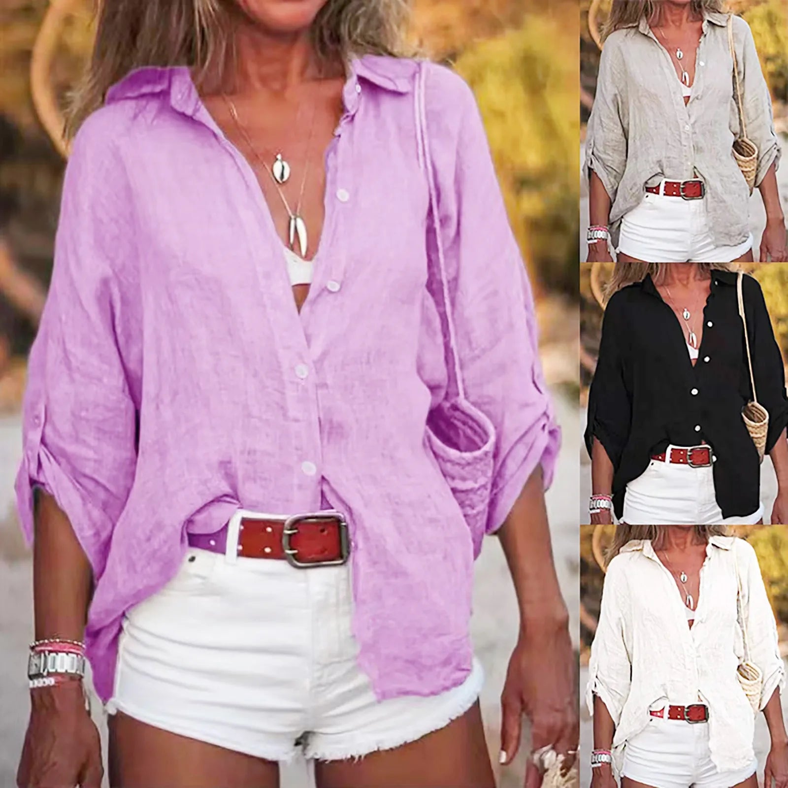 Women's Cotton Linen Button Shirt