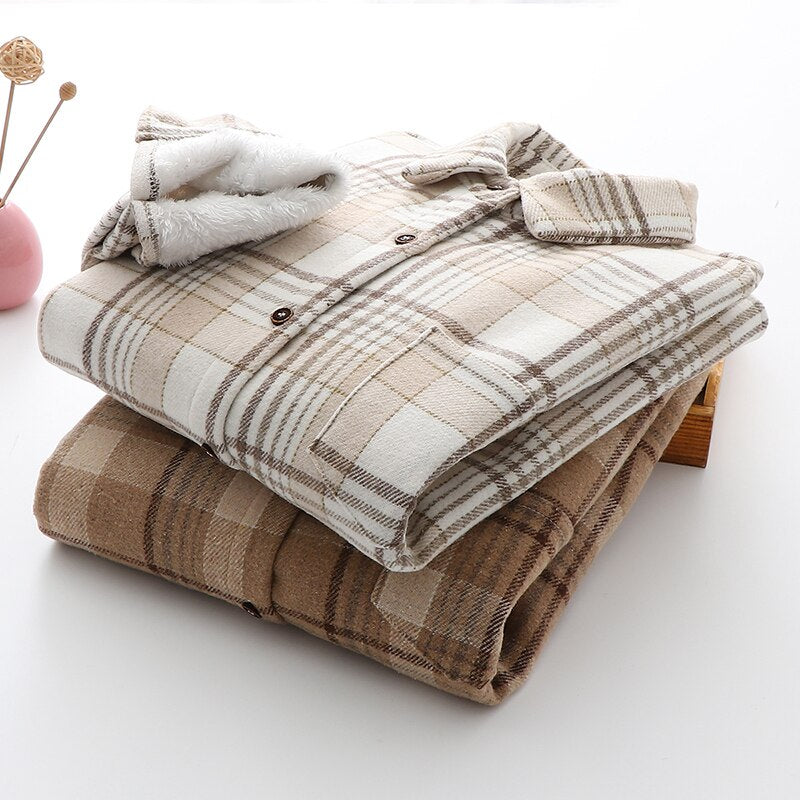 Women's Velvet Plaid Flannel Shirt