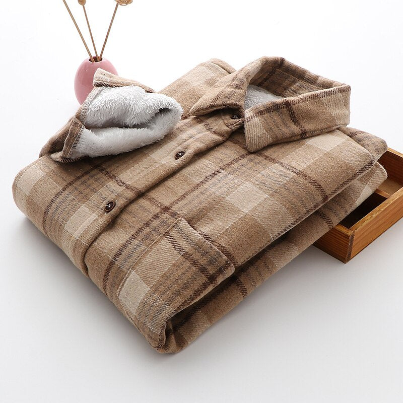 Women's Velvet Plaid Flannel Shirt