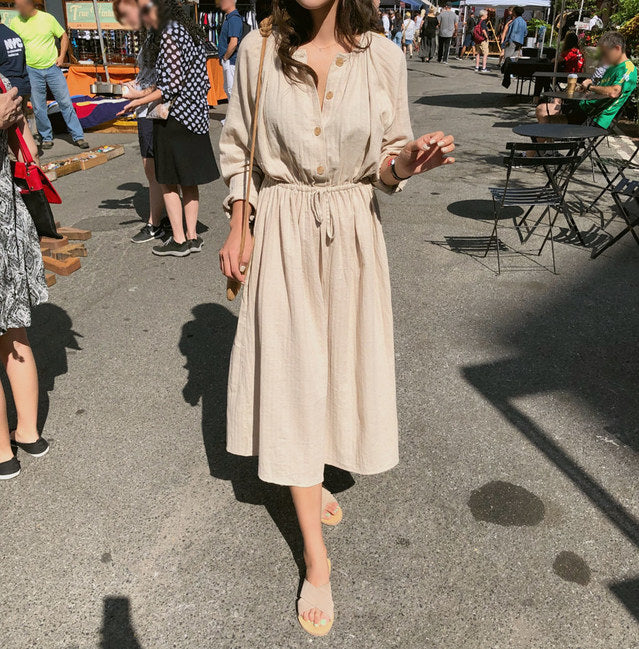 Women's Cotton Drawstring Midi Dress
