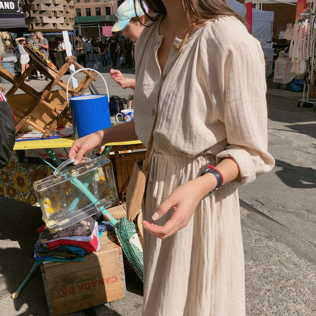 Women's Cotton Drawstring Midi Dress