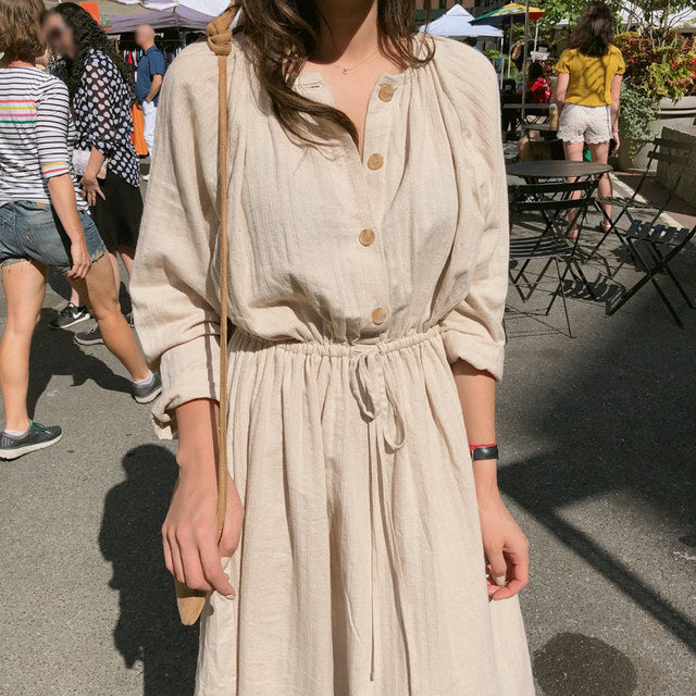 Women's Cotton Drawstring Midi Dress