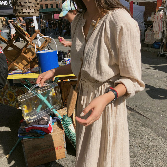 Women's Cotton Drawstring Midi Dress