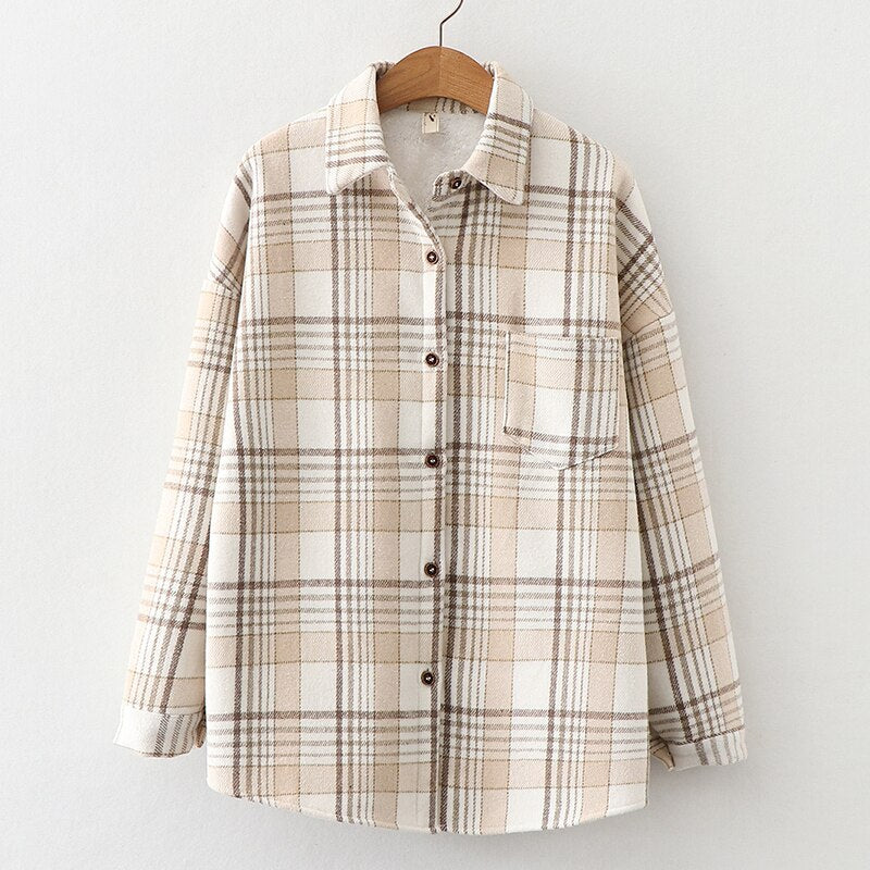 Women's Velvet Plaid Flannel Shirt