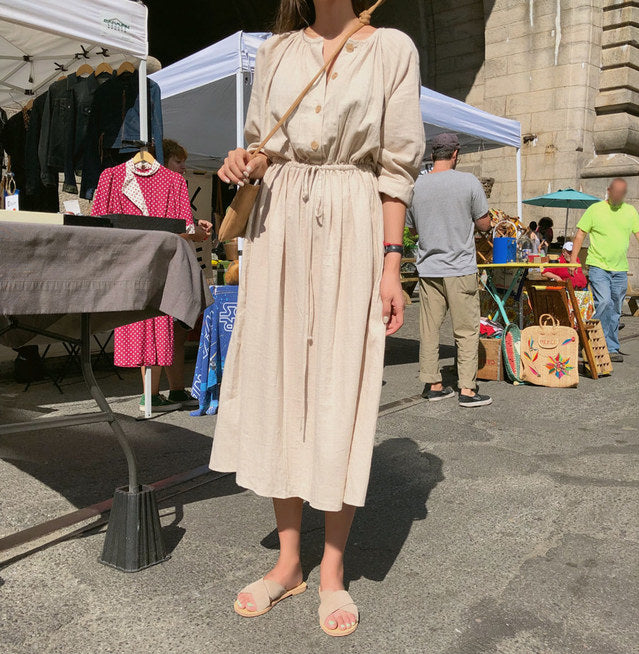 Women's Cotton Drawstring Midi Dress