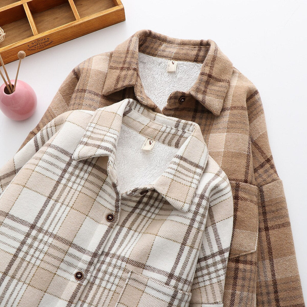 Women's Velvet Plaid Flannel Shirt