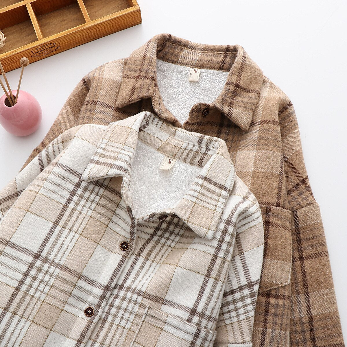 Women's Velvet Plaid Flannel Shirt