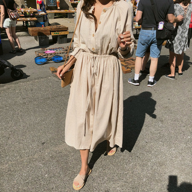 Women's Cotton Drawstring Midi Dress