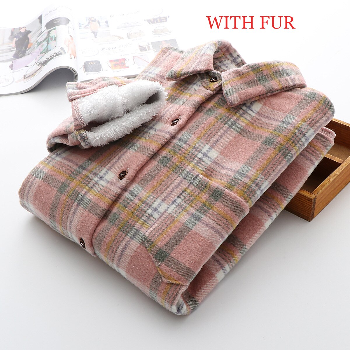 Women's Velvet Plaid Flannel Shirt