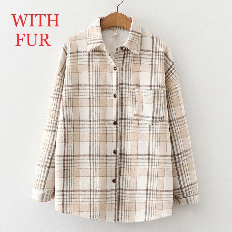 Women's Velvet Plaid Flannel Shirt