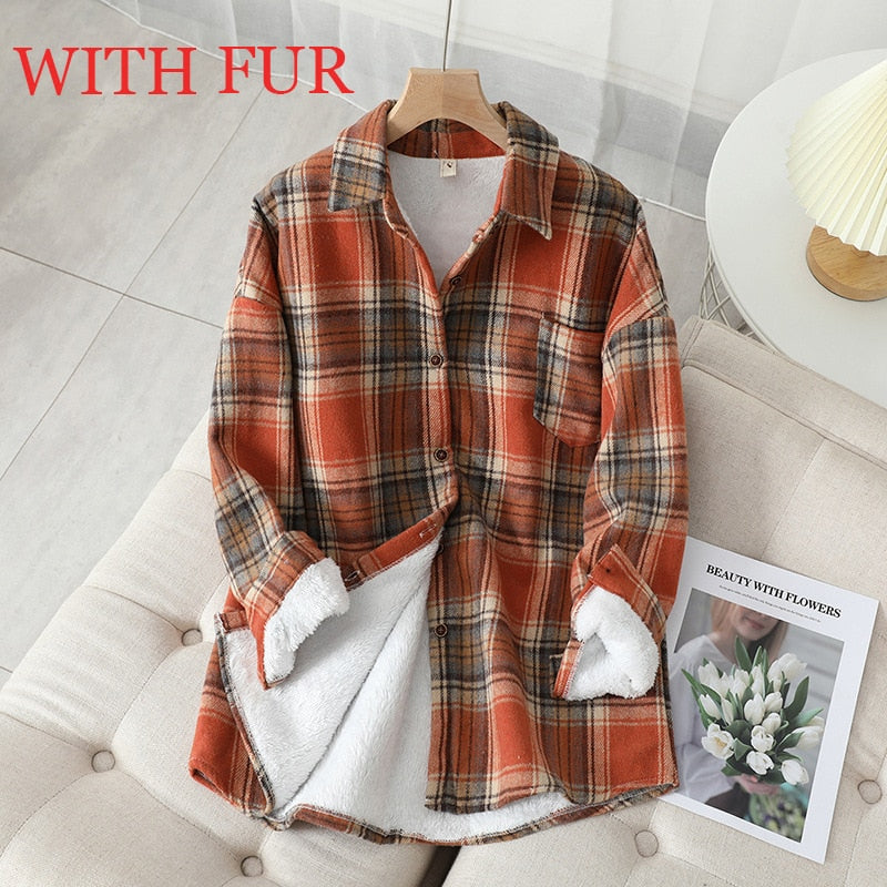 Women's Velvet Plaid Flannel Shirt