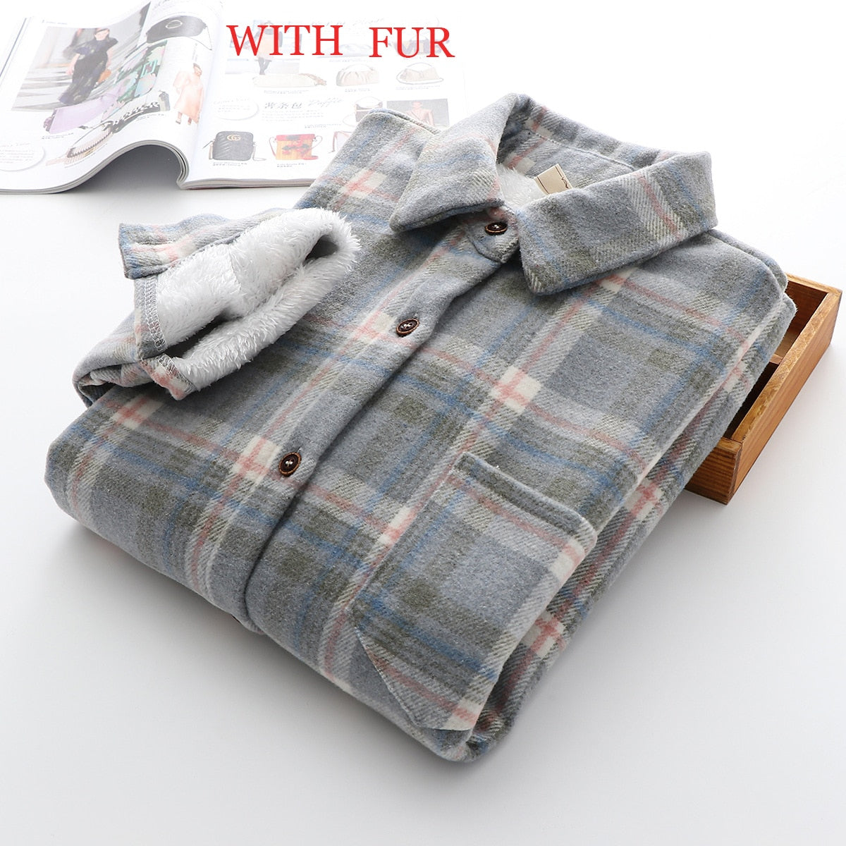 Women's Velvet Plaid Flannel Shirt