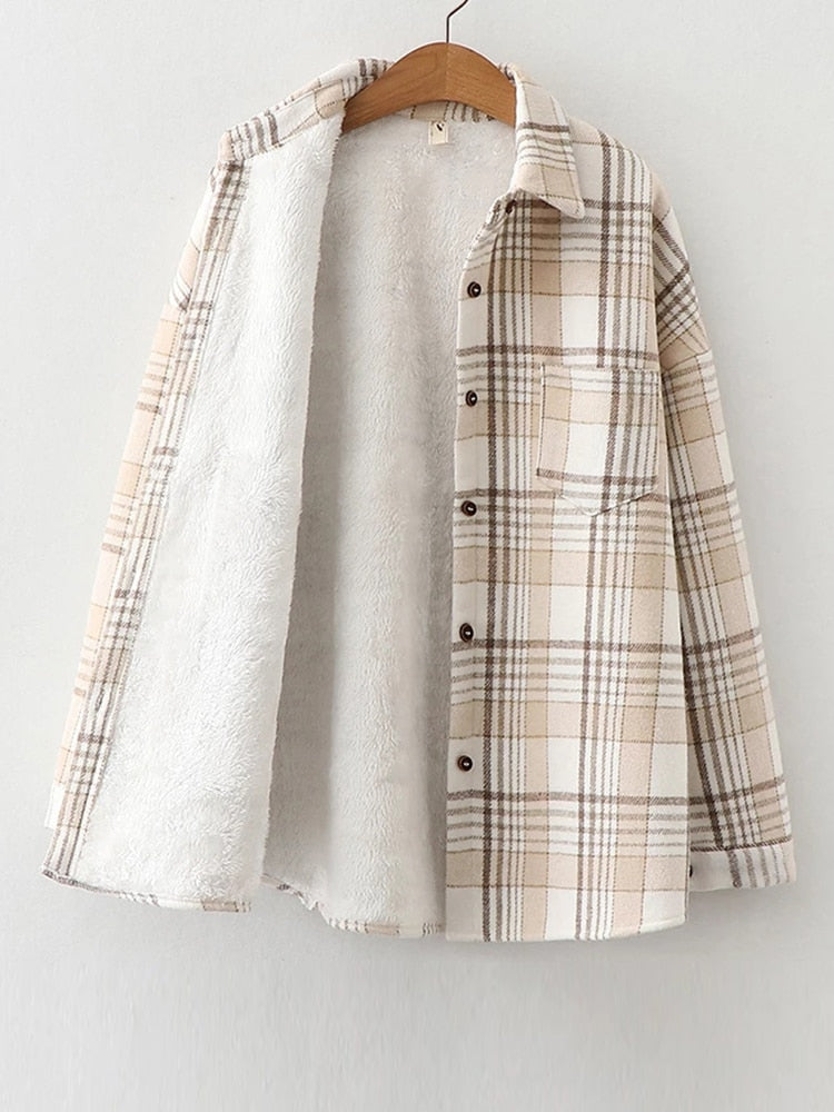 Women's Velvet Plaid Flannel Shirt