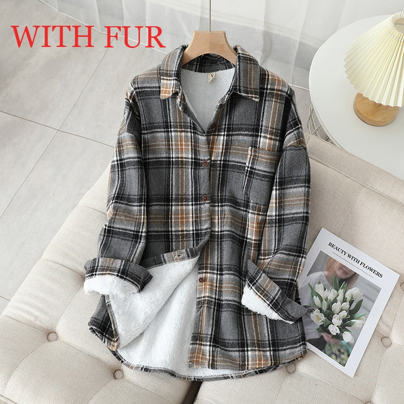 Women's Velvet Plaid Flannel Shirt