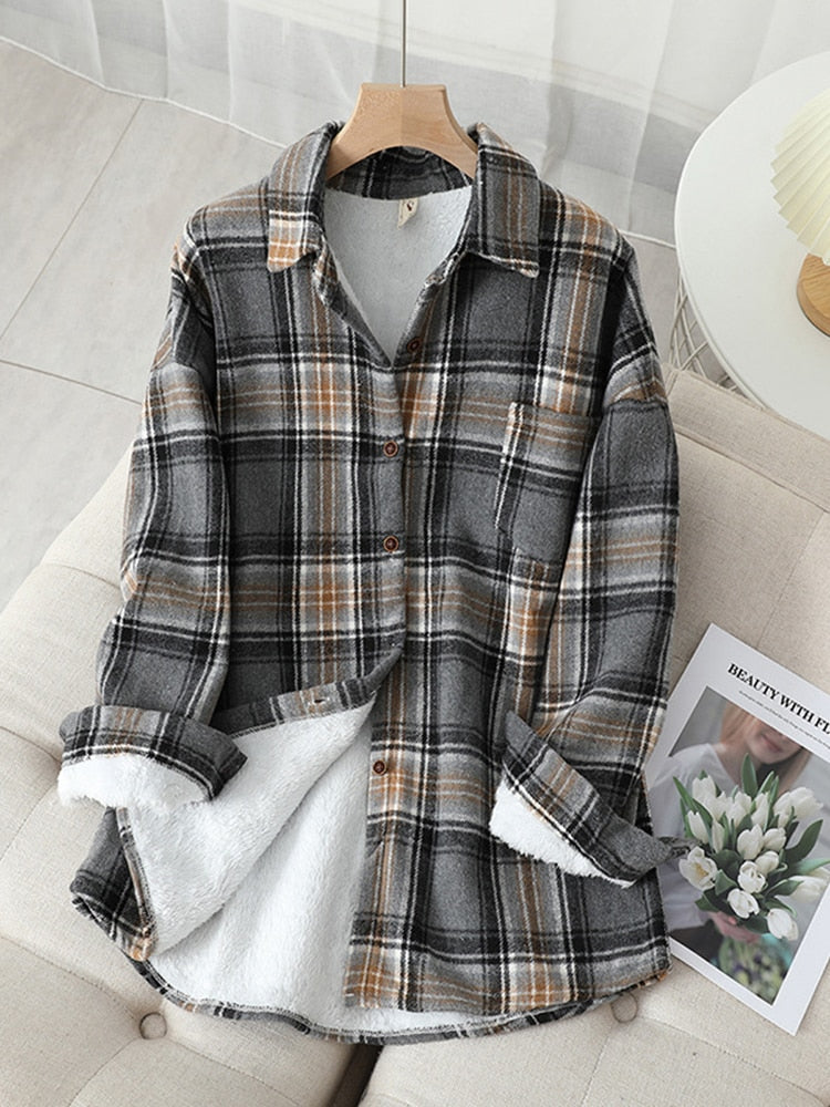 Women's Velvet Plaid Flannel Shirt