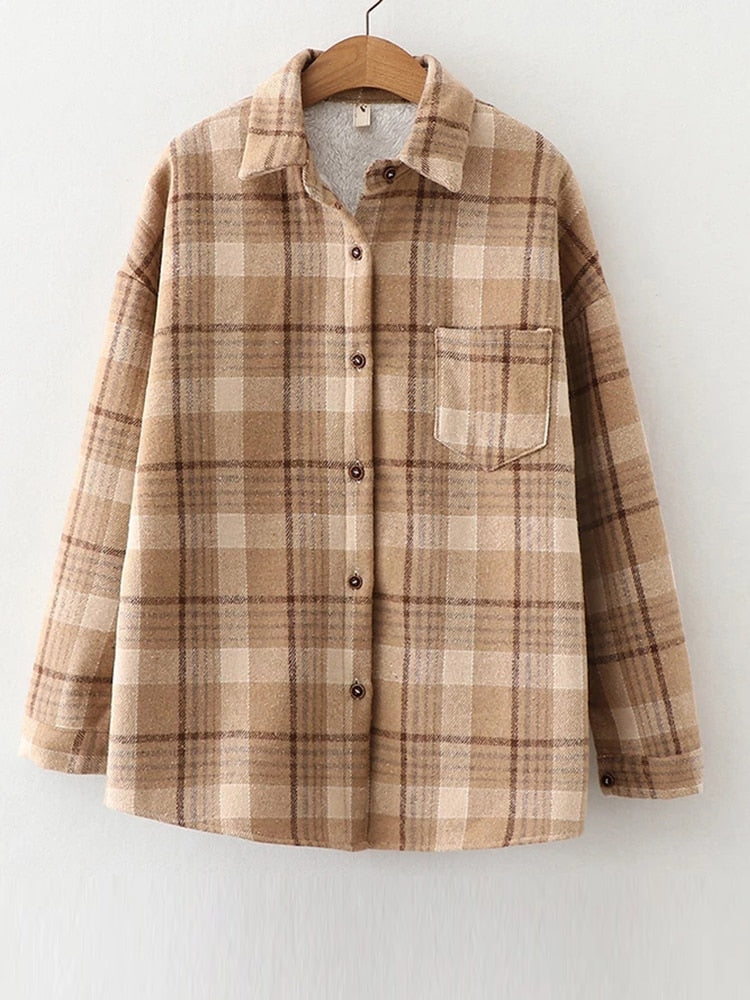 Women's Velvet Plaid Flannel Shirt