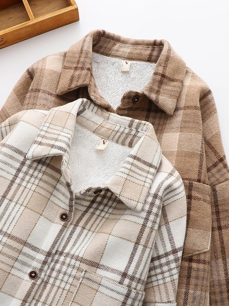 Women's Velvet Plaid Flannel Shirt