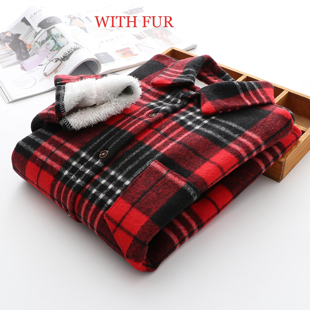 Women's Velvet Plaid Flannel Shirt