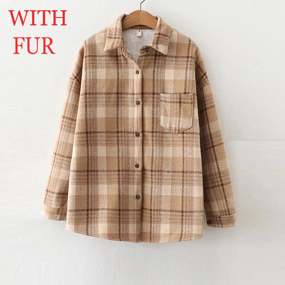 Women's Velvet Plaid Flannel Shirt