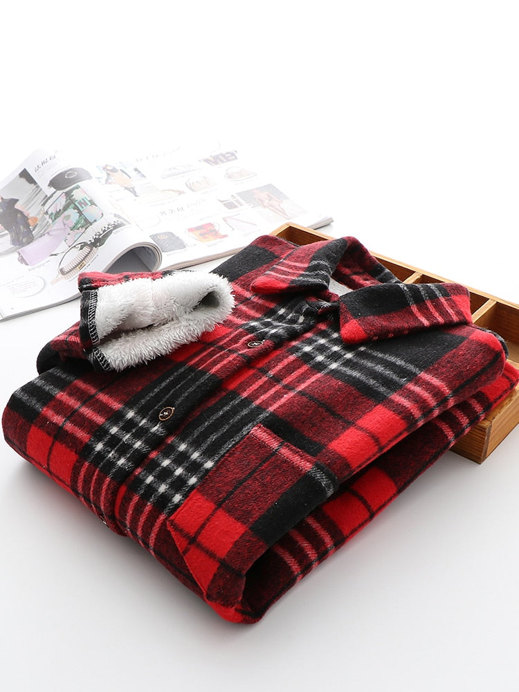 Women's Velvet Plaid Flannel Shirt